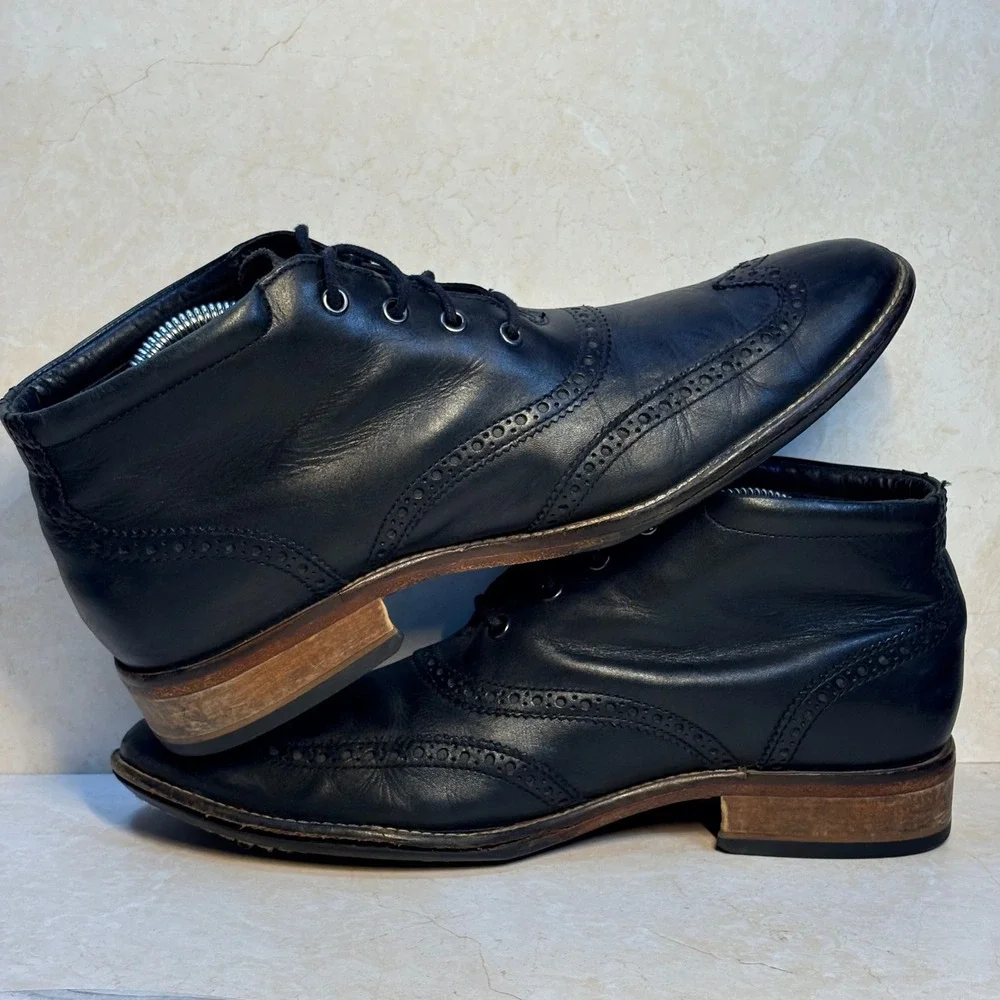 Cole Haan Liam Mens C11052 Black Leather Wingtip Brogue Ankle Boots Size 8.5 M